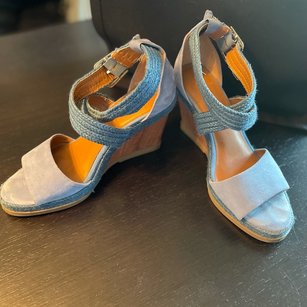 Halston Blue Suede Wedge Sandals US 8